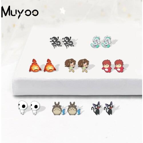 2020 New Cartoon Ponyo On The Cliff Epoxy Acrylic Resin Earrings Princess Mononoke Totoro No Face Man Cute Earrings Gifts Kids