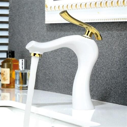 New arrival unique design brass chrome white baking finished bathroom single lever hot and cold basin faucet