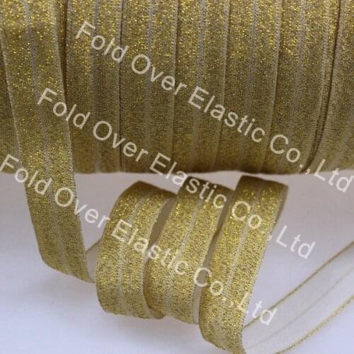 New arrival! 5/8" gold glitter fold over elastic thread foe elastic for hair tie #90127, 100yards/roll