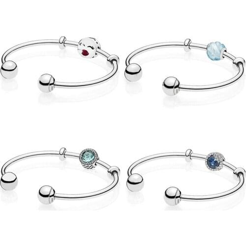 NEW 100% 925 Sterling Silver 1:1 BLUE RIPPLES Radiant Hearts DAZZLING SNOWFLAKE KISS CHARM MOMENTS SILVER OPEN BANGLE Gift Set