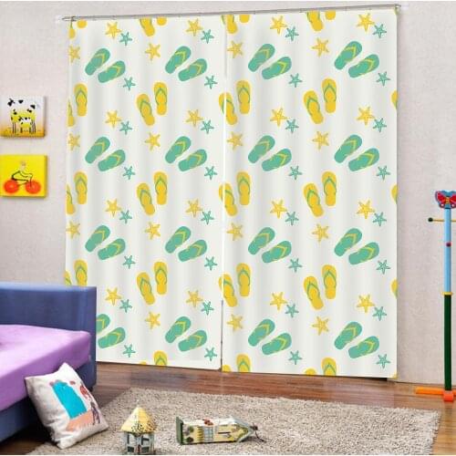Custom New 3D Door Curtains Panel Cool Summer Slippers star Pattern Polyester Curtains for Living Room Home Drapes