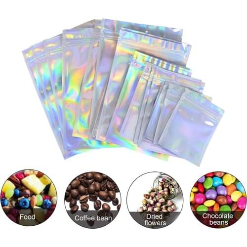 20pcs/lot Laser Self Sealing Plastic Envelopes Storage Bag Iridescent Packaging Clear Holographic Thick Aluminum Foil Zipper Bag