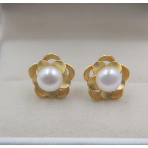 Real 925 Sterling Silver Stud Earrings Natural Freshwater Pearl Flower Earrings for Lady ONLY ONE PAIR