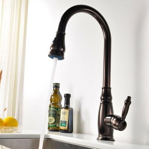 Oil Rubbed Bronze solid brass Kitchen Faucet mixer tap Swivel High Arc Gooseneck Spout with Pull Out Spray Pull Down Sprayer