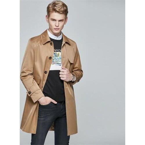 Trench coats mens windbreaker single-breasted loose jacket ветровка мужская brown mid-length lapels fall new product