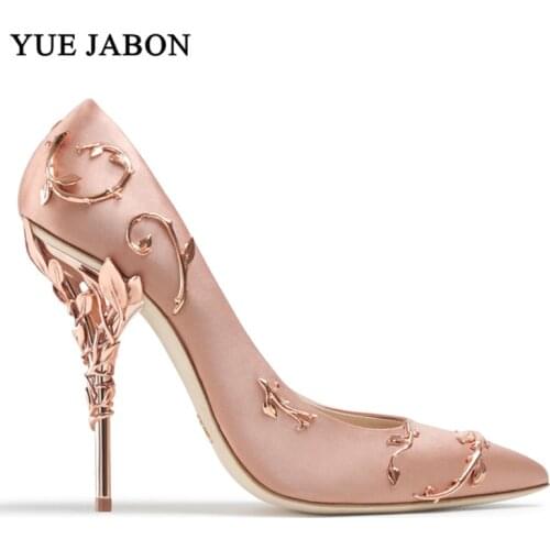 Sexy Mental Heels Wedding Shoes Women Leaves Heel Design Pointe Shoes Women Fashion Luxury Women Shoes 10cm high heel shoes