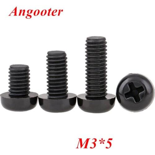 1000pcs M3*5 Black Nylon Round Head Screws m3*5 GB818 Phillips Nylon Pan Machine Screws Bolts with M3 Nylon Hex nut