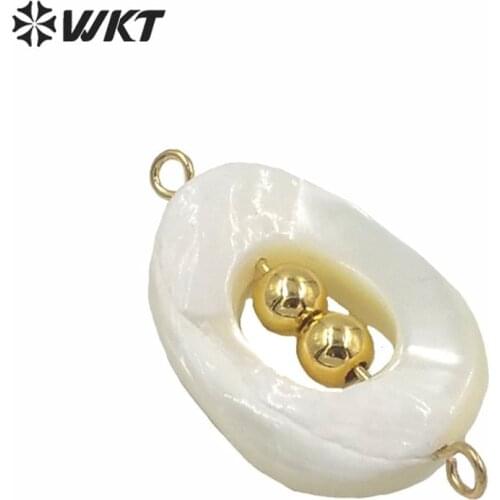 WT-JP239 women fashion jewelry making findings white oval shape shell connectors for jewelry design double loops shell connector