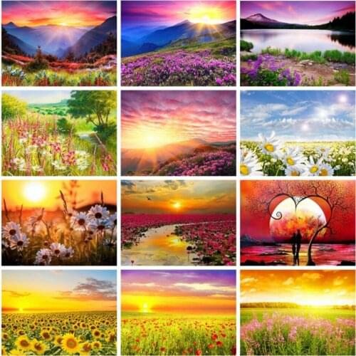Yujohom Paint With Diamond Painting Full Square Sunset 5D DIY Diamond Embroidery Mosaic Nature Landscape Art Decorations Home