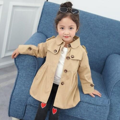 Hot Sales 2020 Spring Autumn New Girls Casual Long Windbreaker Jacket Childrens Solid Lapel Outerwear Kids Clothes Coat X136