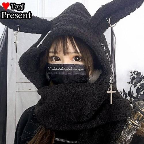 Women lady girl Harajuku Gothic Lolita cosplay sweet Lolita skull Knitted hat Decorative rabbit bunny ear scarves hat