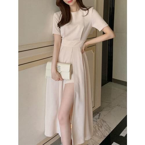 Women Elegant Vestidos 2021 Summer Korean Style Slim Elegant Party Chic Casual Spilt Dresses