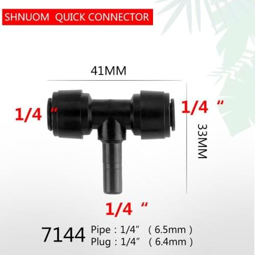 1/4'' PE Quick Connect 1/4'' Middle Bolt black Tee Pipe Rainforest spray Misting Nozzles System Coupling Adapters Water Filter