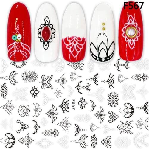 1pcs Black White 3D Nail Art Stickers Sliders Flowers Mandala Leaf Geometry Adhesive Nail Decals Foil Design Manicure F564-573