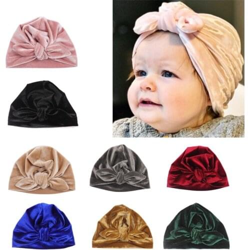 10 Colors Baby Headbands Rubber Ear Velvet Headbands Toddler Winter Warm Baby Turban Beanie Hat Elastic Head Band Headdress