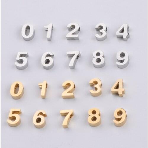 10pcs 8MM Bead Charm Jewelry Mini Pendant Arabic numerals 0-9 Gold Silver Stainless Steel Charms for Jewelry Making Charms