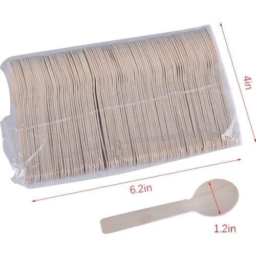 100Pcs Mini Ice Cream Spoon Wood Dessert Scoop Disposable Wooden Spoon Western Wedding Party Tableware Kitchen Accessories Tool
