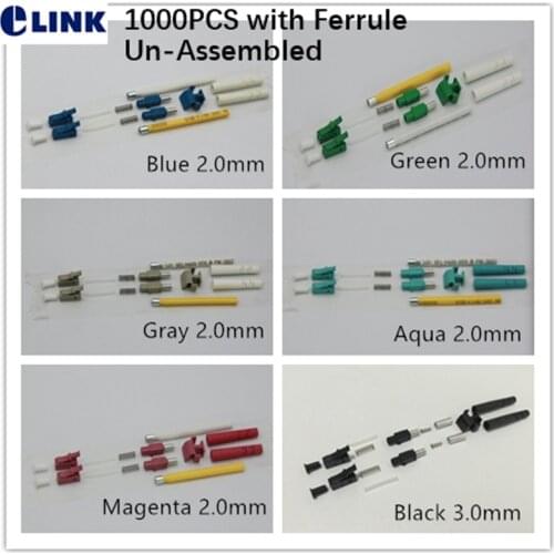 1000PCS LC fiber Duplex connector KITS with ferrule Unassembled APC SM MM OM3 OM4 3.0mm 2.0mm 0.9mm ftth LC connector accessory