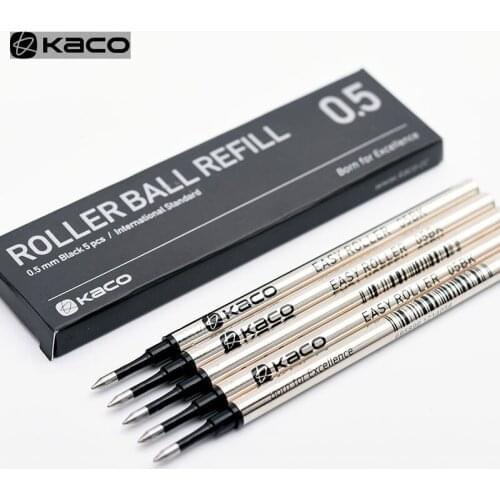 5pcs/box International Standard Kaco Rollerball Refill Metal Rod Black Ink 0.5mm Sign Pens Refills School Office Supplies