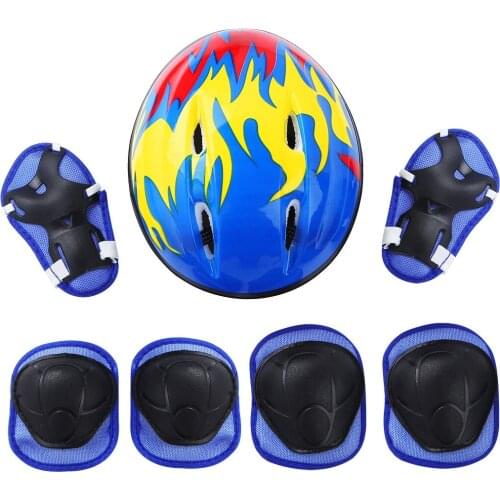 7Pcs Sports Protective Gear Outfit Kids Skating Cycling Outdoor Sport Helmet Knee Wrist Guard Elbow Pad All-round Protection Set