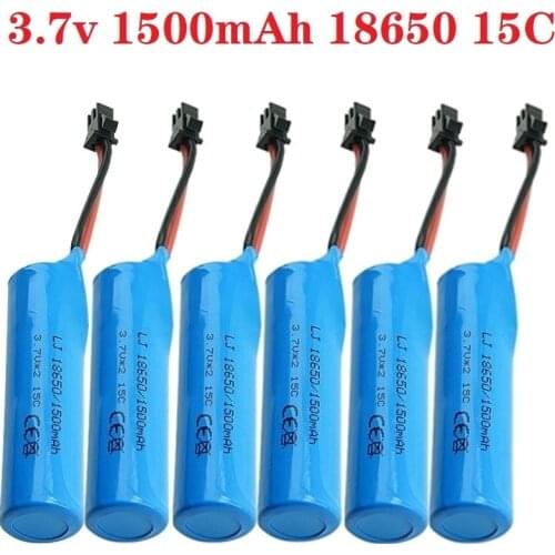 3.7v 1500mah 15C 18650 Li-ion Battery For RC Stunt Car Q85 Q70 Rc Car Toys SM-2P Plug RC Boat Car Water soft Gun Battery Parts