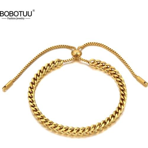BOBOTUU Fashion 316L Stainless Steel Link & Chain Bracelets For Women Hiphop/Rock Adjustable Party Bracelet Jewelry BB20155