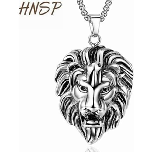 HNSP Goth Lion Head Pendant Chain Necklace For Men Male Punk Jewelry Gift
