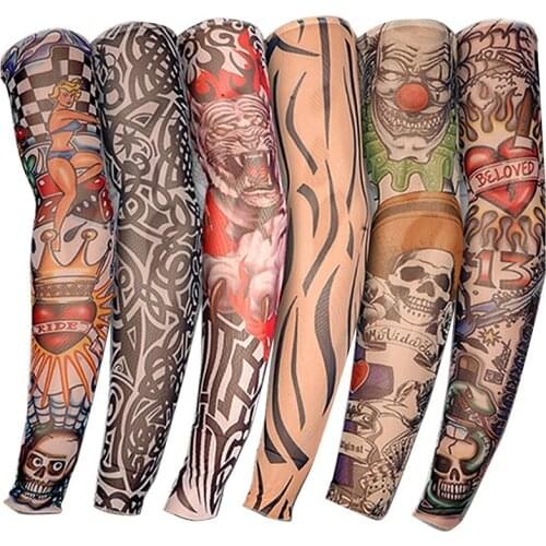 6pcs Elastic Tattoo Sleeve Designs Temporary Body Arm Stockings Tattoo For Cool Men Women Skull Old School Tatoo Sleeve