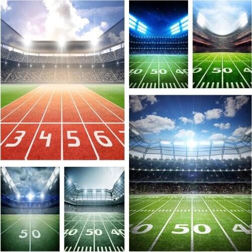 Football Field Backdrops Birthday Party Soccer Stadium Grassland Lights Boy Kids Photography Background Photo Studio Photozone