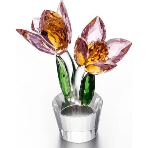 Crystal Tulips Flower Glass Figurines Home Office Car Decor Ornament Unfading Bouquet Sculpture Valentines Day Wedding Gift