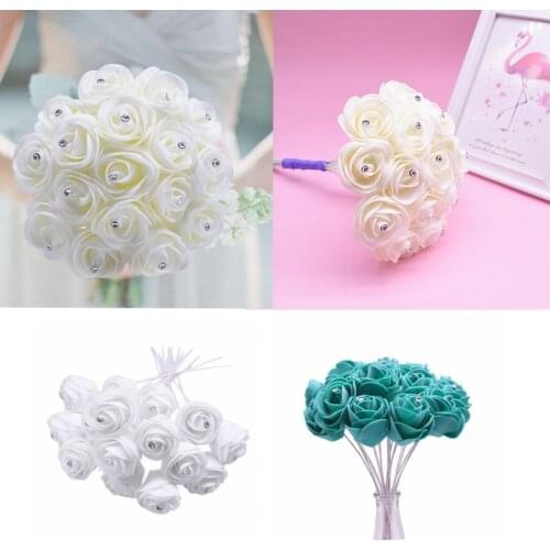 20pcs 5cm Artificial Rose Flowers PE foam Rose Bridal Bouquet DIY Wreath Scrapbooking Fake Flower Wedding Decoration