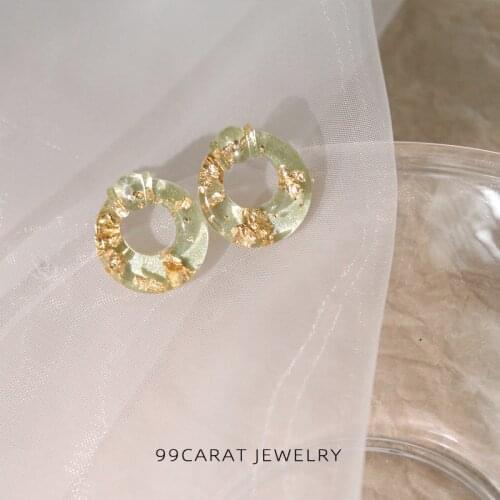 99 carat S925 silver needle emerald green translucent geological feeling ring small earrings classic retro temperament female XC