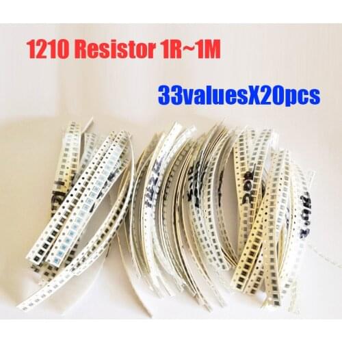 1210 SMD Resistor Kit 33valuesX20pcs=660pcs 1R~1M Resistor Pack 5% Torlerance