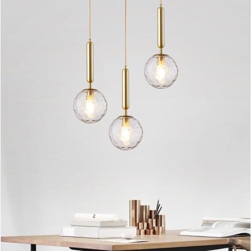 Nordic Glass Ball Metal Creative Pendant Lamp Bedroom Bedside Decor Chandelier LED Suspension Lamps PA0653