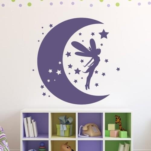 Fairy Flying Moon Fantasy Princess And Fairy Vinyl Wall Stickers Bedroom Art Decals Removable