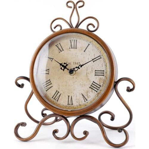 Metal Small Vintage Table Clock Home Decorative Ornaments Battery Operated Round Silent Quartz Movement Desktop Clock