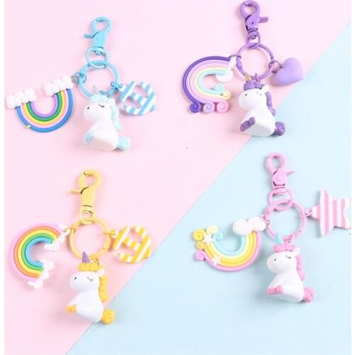 Cute Rainbow Unicorn Keychain Keyring For Women Gift Jewelry Resin Heart Star Anchor Animal Bag Car Phone Pendant Keychain