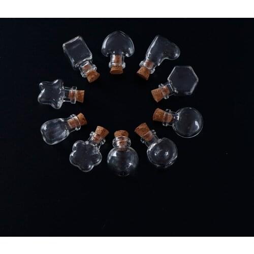 10 Shape Mini Glass Bottles Key Chain Pendants Small Wishing Bottles With Cork Vial Arts Jars For Bracelets Gifts