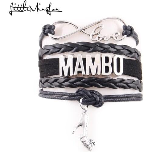 Little MingLou Infinity love Mambo Bracelet high heels Charm leather wrap men bracelets & bangles for Women jewelry dance hobby