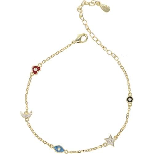 NEW Trendy enamel Red heart Turkish Evil Eye Bracelet Pave CZ moon Blue star Gold Chain Bracelet Adjustable Female Party Jewelry