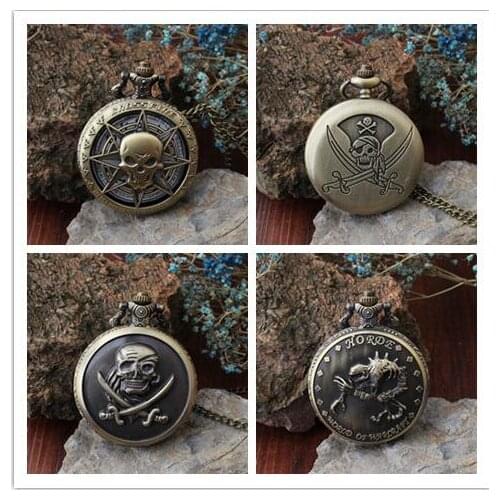 One piece Pirates of the Caribbean horde steampunk men and woman Bronze antiques Necklace pocket watches gift KJH52