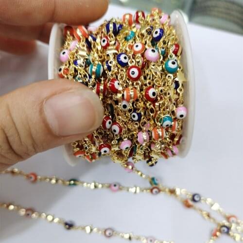 WT-RBC172 Wholesale round drop oil resin colorful evil eye jewelry chain charming Turkey eye jewelry findings chain sell by mete