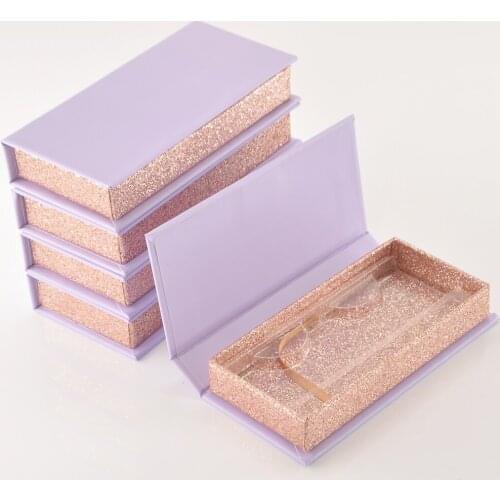 Wholesale Eyelash Packaging Box Lash Boxes Package Custom Rectangle Lavender 25mm False Eyelashes Makeup Storage Case Vendors