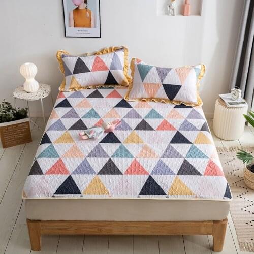 Simple Geometric Printing Cotton Thin Mattress Protector Pad Pillowcase Breathable Fiber Foldable Floor Tatami Queen King #sw