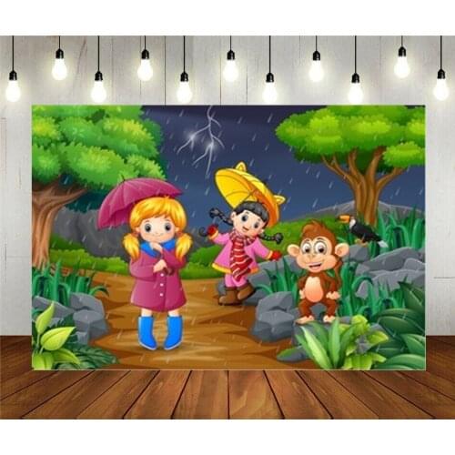Photo Studio Props Photography Backdrop Cartoon Two Girl With Monkey Vinyl Background Cloth Kids Birthday Party Decoration