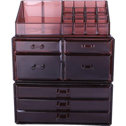 SF-1122-3 3pcs/Set Plastic cosmetics storage rack with 4 small & 3 large drawers Coffee