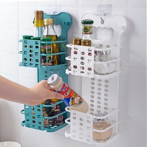Punch-free Foldable Double Wall-mounted Storage Basket Kitchen Spice Rack Bathroom Toiletries Storage Basket