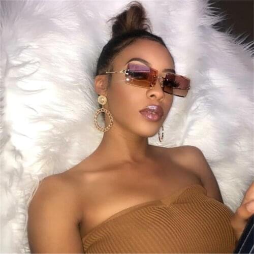 Fancy Cutest Small Rectangle Sunglasses Women Vintage Brand Designer Rimless Square Sun Glasses Men Female Gradient Pink Shades