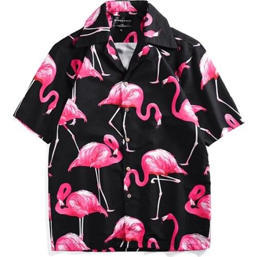 Loose Flamingo Shirt For Men Summer Leisure Holiday Print Short-Sleeved Large Size Shirt New Couple Casual Tops Hawaiian Shirt