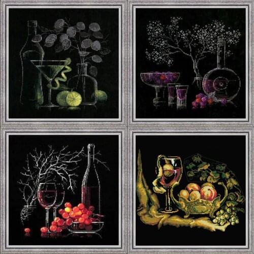 Top Quality Beautiful Counted Cross Stitch Kit Noctilucent Fruits wine bottle And Wine Cup Series Free Shipping